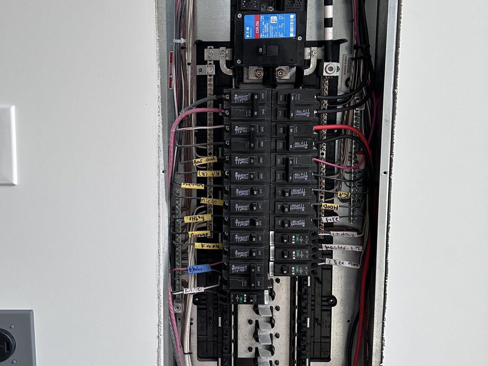 Newly installed and labeled residential electrical panel after a rewire by Power Professor
